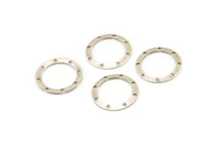 Silver Circle Charm, 24 Antique Silver Plated Brass Holes Circle, Round Connectors, Charms, Pendant,findings (17mm) Brs 531 A0194