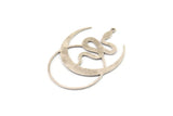 Silver Moon Charm, 2 Antique Silver Plated Brass Crescent Moon And Snake Shaped Charms With 1 Loop (40x29x0.60mm) SMP0284 A2602