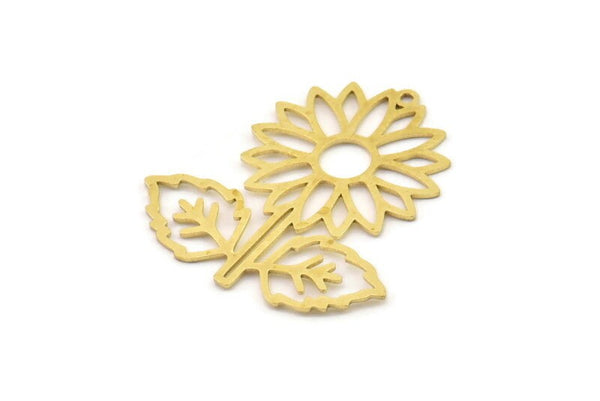 Brass Flower Charm, Raw Brass Flower Charms, Brass Earring Charms, Brass Charms for Jewelry Making (31x29x0.60mm) SMP1354