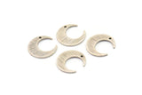 Silver Moon Charm, 8 Textured Antique Silver Plated Brass Crescent Moon Charms With 1 Hole (14x13.5x0.80mm) M01785
