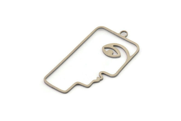 Steel Face Charm, Stainless Steel Face Charms With 1 Loop, Pendants, Earrings, Findings (40x22x0.80mm) SMP1311