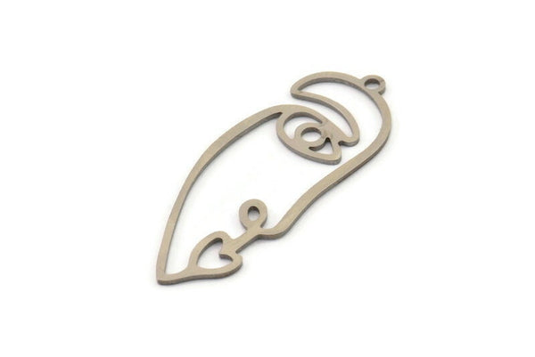 Steel Face Charm, Stainless Steel Face Charms With 1 Loop, Pendants, Earrings, Findings (41x17x0.80mm) SMP1312