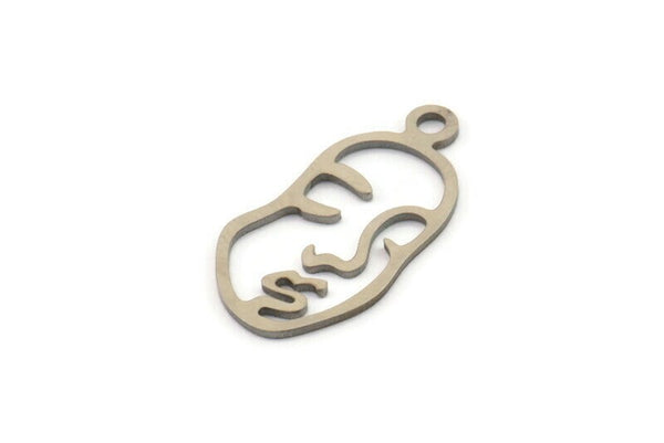 Steel Face Charm, Stainless Steel Face Charms With 1 Loop, Pendants, Earrings, Findings (25x13x0.80mm) SMP1319