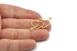 Brass Heart Charm, Raw Brass Arrow Charms With 1 Loop, Findings, Pendants (36x17x0.80mm) SMP1289