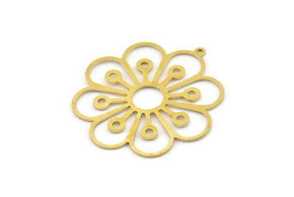 Brass Flower Charm, Raw Brass Flower Charms With 1 Loop, Charm Pendants, Findings (36x32x0.60mm) SMP1300