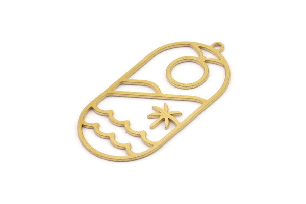 Brass Sun Charm, Raw Brass Sun Charms With 1 Loop, Moon Charms (35x17x0.60mm) SMP1279