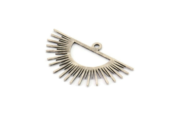 Silver Sun Charm, 8 Antique Silver Plated Brass Sunshine Charms With 1 Loop, Pendants, Findings (18x30x0.60mm) A3961