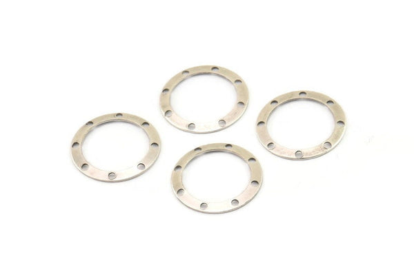 Silver Circle Charm, 24 Antique Silver Plated Brass Holes Circle, Round Connectors, Charms, Pendant,findings (17mm) Brs 531 A0194