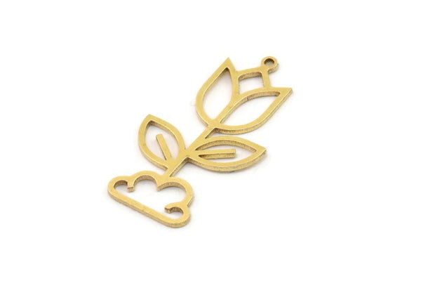 Brass Flower Charm, Raw Brass Flower Charms, Brass Earring Charms, Brass Charms for Jewelry Making (33x18x0.80mm) SMP1379