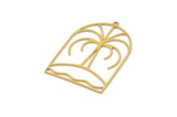 Brass Palm Charm, Raw Brass Palm Tree Charms With 1 Loop, Charm Pendants, Findings (36x25x0.60mm) SMP1387