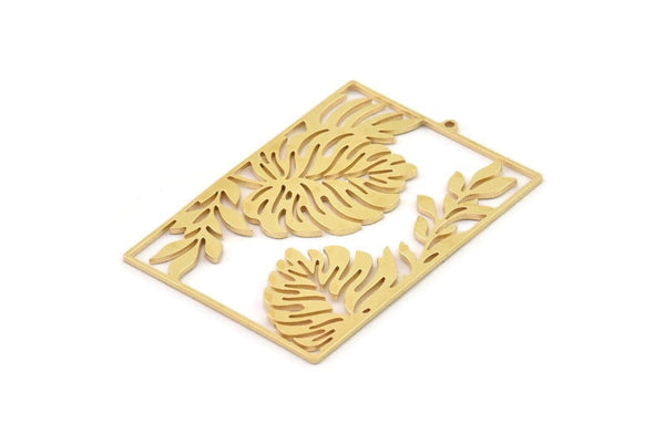 Brass Monstera Charm, Raw Brass Monstera Leaf Shaped Charms With 1 Loop, Pendant, Earring Findings (56x39x1mm) SMP1419