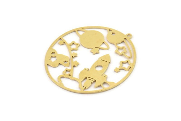 Brass Planet Charm, Raw Brass Saturn And Star Shaped Charms With 1 Loop, Pendants, Planet Findings (39x37x0.60mm) SMP1405