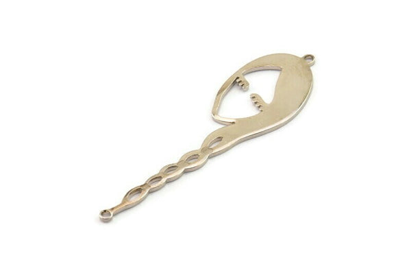 Silver Face Charm, 4 Silver Tone Brass Face Charms With 2 Loops, Pendants, Earrings, Findings (53x16x1mm) D0639