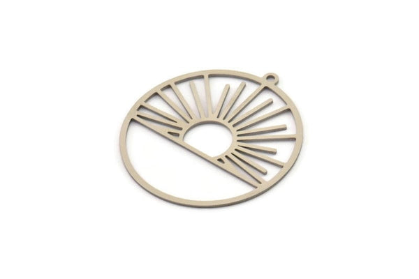 Steel Round Charm, Stainless Steel Sun Charms With 1 Loop, Charm Pendants (37x35x0.80mm) SMP1427