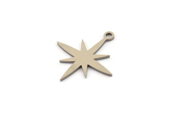 Steel Pole Star Charm, Stainless Steel, Steel Charms, Steel Pole Star Charms With 1 Loop (19x18x0.80mm) SMP1426