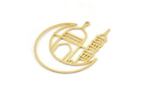 Brass Moon Charm, Raw Brass Crescent Moon Charms With 1 Loop (34x30x0.60mm) SMP1408