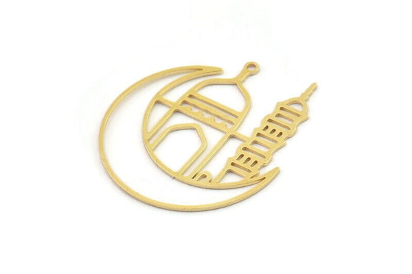 Brass Moon Charm, Raw Brass Crescent Moon Charms With 1 Loop (34x30x0.60mm) SMP1408