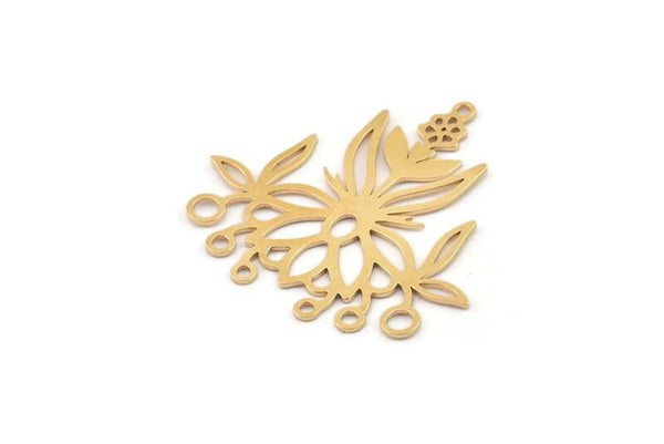 Brass Flower Charm, Raw Brass Flower Charms, Brass Earring Charms, Brass Charms for Jewelry Making (36x34x0.60mm) SMP1415
