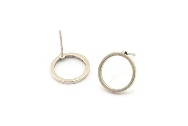Silver Circle Earring, 6 Antique Silver Plated Brass Circle Stud Earrings (12mm) N0442 A1132 Q0219