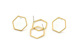 Brass Open Hexagon, 12 Raw Brass Hexagon Ring Stud Earrings (18x1mm) Bs 1224 A5896
