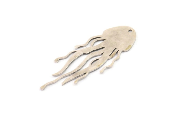 Silver Jellyfish Charm, 4 Antique Silver Plated Brass Jellyfish Charms With 1 Hole, Charm Pendants (43x16x0.60mm) SMP0059 A6196 Q0233
