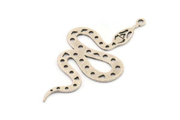 Silver Snake Charm, 6 Antique Silver Plated Brass Snake Pendants With 1 Loop, Charms, Findings (39x22x0.60mm) A3231