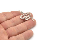 Silver Snake Charm, 6 Antique Silver Plated Brass Snake Pendants With 1 Loop, Charms, Findings (39x22x0.60mm) A3231
