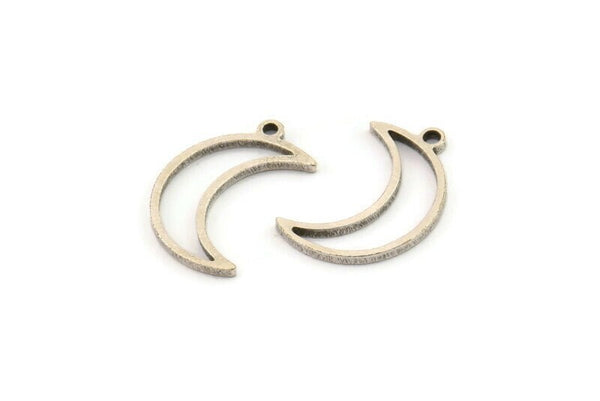Silver Moon Charm, 24 Antique Silver Plated Brass Crescent Moon Charms With 1 Loop (17x5x1mm) A3768