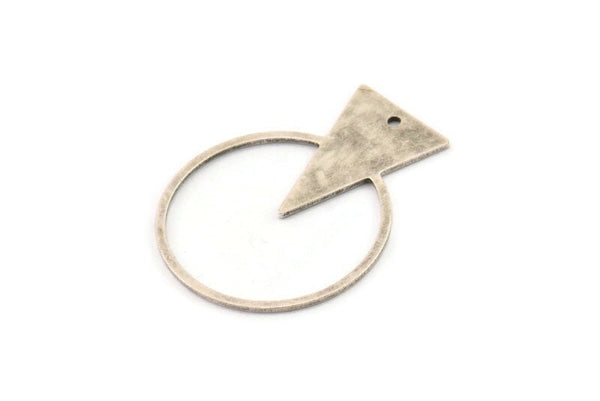 Silver Round Charm, 6 Antique Silver Plated Brass Triangle Charms With 1 Hole, Findings (34x27x0.80mm) A5657 H0840