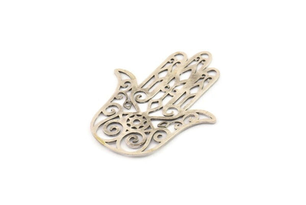 Silver Hand Charm, Antique Silver Plated Brass Hand Shaped Charms, Earrings, Findings (44x35x0.60mm) SMP0167 A2644