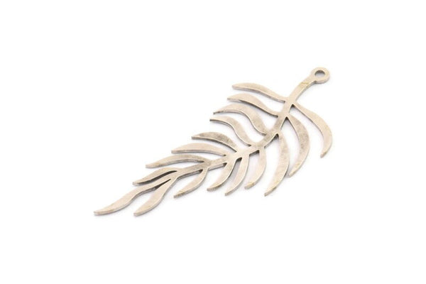 Silver Leaf Charm, 6 Antique Silver Plated Brass Branch Charms With 1 Loop, Charm Pendants (47x21x0.60mm) A3437 Q0202