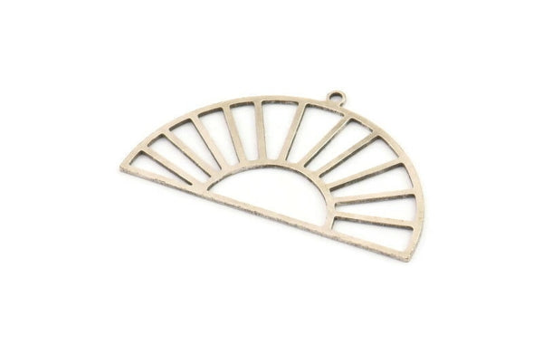 Semi Circle Charm, 6 Antique Silver Plated Brass Rising Sun Charms With 1 Loop, Pendant Charms (40x22x0.60mm) A3084