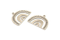 Semi Circle Charm, 8 Antique Silver Plated Brass Semi Circle Irregular Shaped Charms With 1 Loop, Pendant Charms (17x23x0.60mm) A3304