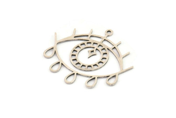 Silver Eye Charm, 6 Antique Silver Plated Brass Drop Patterned Eye Shaped Charms With 1 Loop (32.5x29x0.60mm) A6324