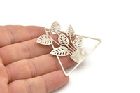Silver Leaf Charm, Antique Silver Plated Brass Potted Plant Shaped Charms With 1 Hole, Flower Findings (42.5x48x0.60mm) A5068