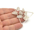 Silver Leaf Charm, Antique Silver Plated Brass Potted Plant Shaped Charms With 1 Hole, Flower Findings (42.5x48x0.60mm) A5068