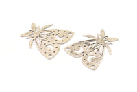 Silver Butterfly Charm, 2 Antique Silver Plated Brass Butterfly Charms With 1 Loop, Earring Findings (36x33x0.60mm) A5339