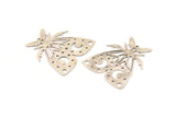 Silver Butterfly Charm, 2 Antique Silver Plated Brass Butterfly Charms With 1 Loop, Earring Findings (36x33x0.60mm) A5339
