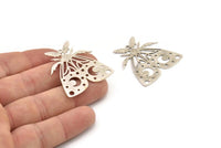 Silver Butterfly Charm, 2 Antique Silver Plated Brass Butterfly Charms With 1 Loop, Earring Findings (36x33x0.60mm) A5339