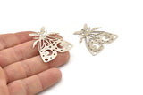 Silver Butterfly Charm, 2 Antique Silver Plated Brass Butterfly Charms With 1 Loop, Earring Findings (36x33x0.60mm) A5339