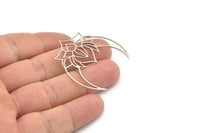 Silver Lotus Charm, 4 Antique Silver Plated Brass Lotus Flower And Crescent Moon Patterned Charms, Findings (39x38x0.60mm) A6736