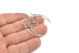 Silver Lotus Charm, 4 Antique Silver Plated Brass Lotus Flower And Crescent Moon Patterned Charms, Findings (39x38x0.60mm) A6736