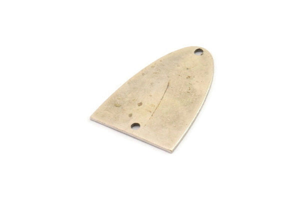 Silver Charm, 4 Antique Silver Plated Brass Half Ellipse Shape Charms With 2 Holes, Pendants, Earrings, Findings (26x18x0.70mm) B0224