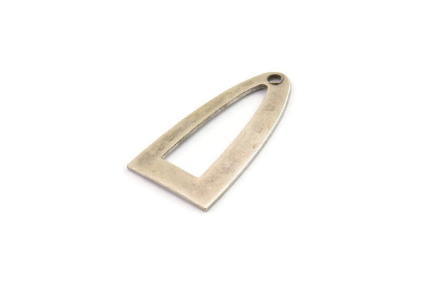 Silver Charm, 6 Antique Silver Plated Brass Half Ellipse Shape Charms With 1 Hole, Pendants, Earrings, Findings (23x12x0.70mm) B0231