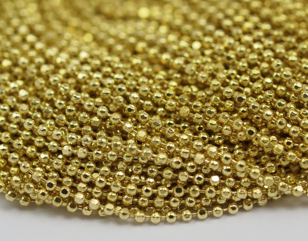 Faceted Brass Chain, 10 Meters - 33 Feet (1.2mm) Raw Brass Faceted Ball Chain ba1.2  Z020