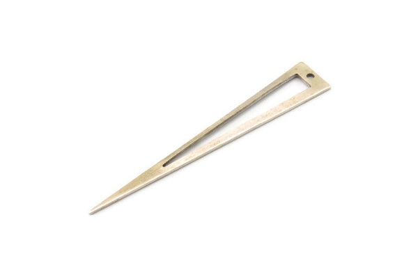 Silver Triangle Charm, 6 Antique Silver Plated Brass Triangle Charms With 1 Hole (60x10x0.80mm) B0212