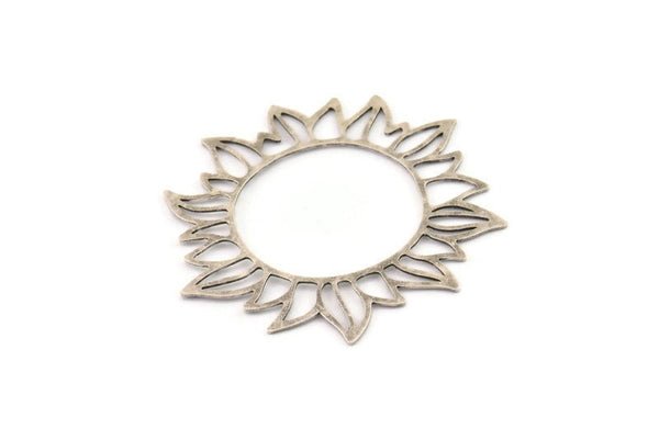 Gümüş Çiçek Takıları, 4 Antik Gümüş Kaplama Pirinç Ayçiçeği Takısı, Küpe Takıları (53x49x0,60 mm) A3090 H0228