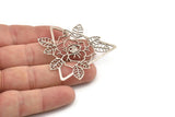 Silver Triangle Charm, 2 Antique Silver Plated Brass Rose And Eye Shaped Charms, Flower Findings (48x48x0.60mm) SMP0130 A2640
