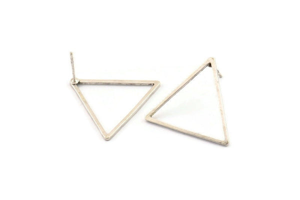 Silver Triangle Earring, 6 Antique Silver Plated Brass Triangle Stud Earrings (24x1mm) Bs 1027 A2077