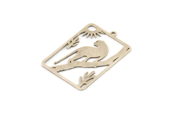 Silver Leopard Charm, 4 Antique Silver Plated Brass Leopard Charms With 1 Loop (32x23x0.60mm) A4514